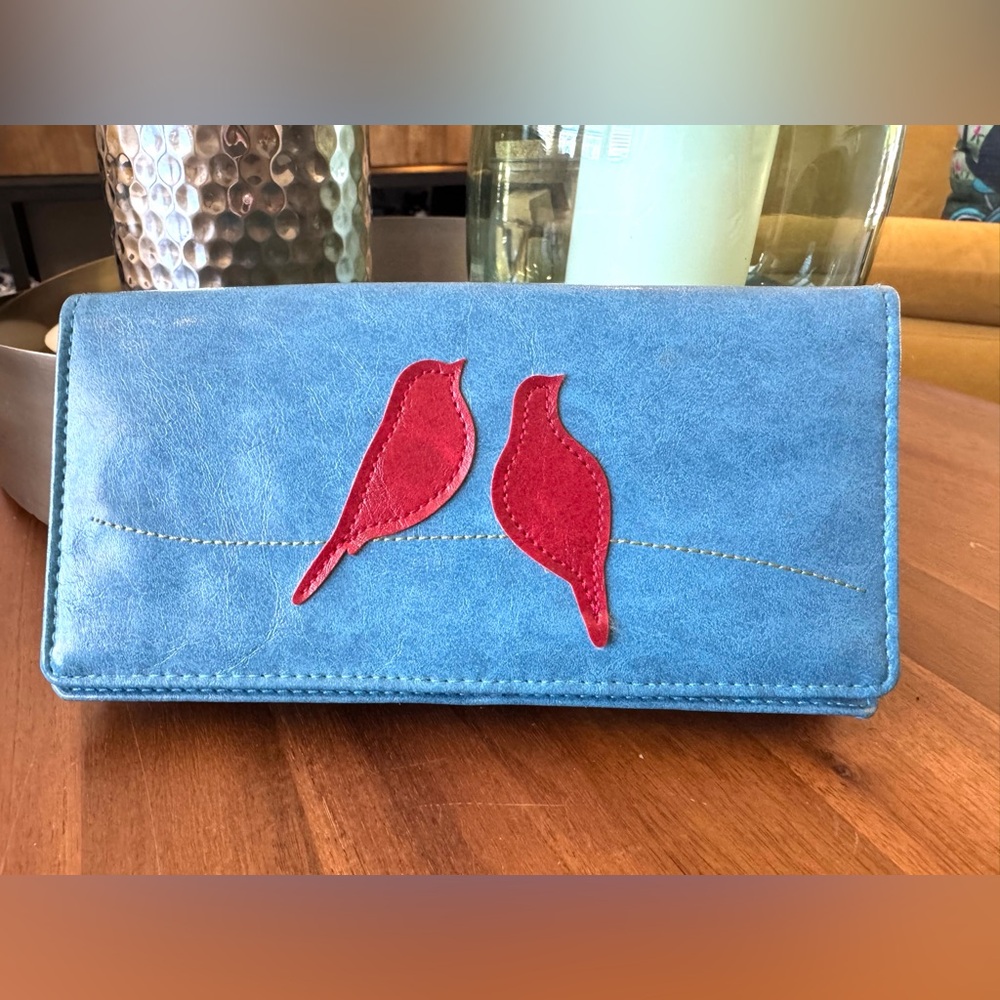 Blue and Red Bird Design Faux Leather Wallet